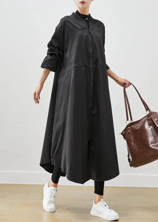 French Black Oversized Drawstring Spandex Trench Fall Ada Fashion