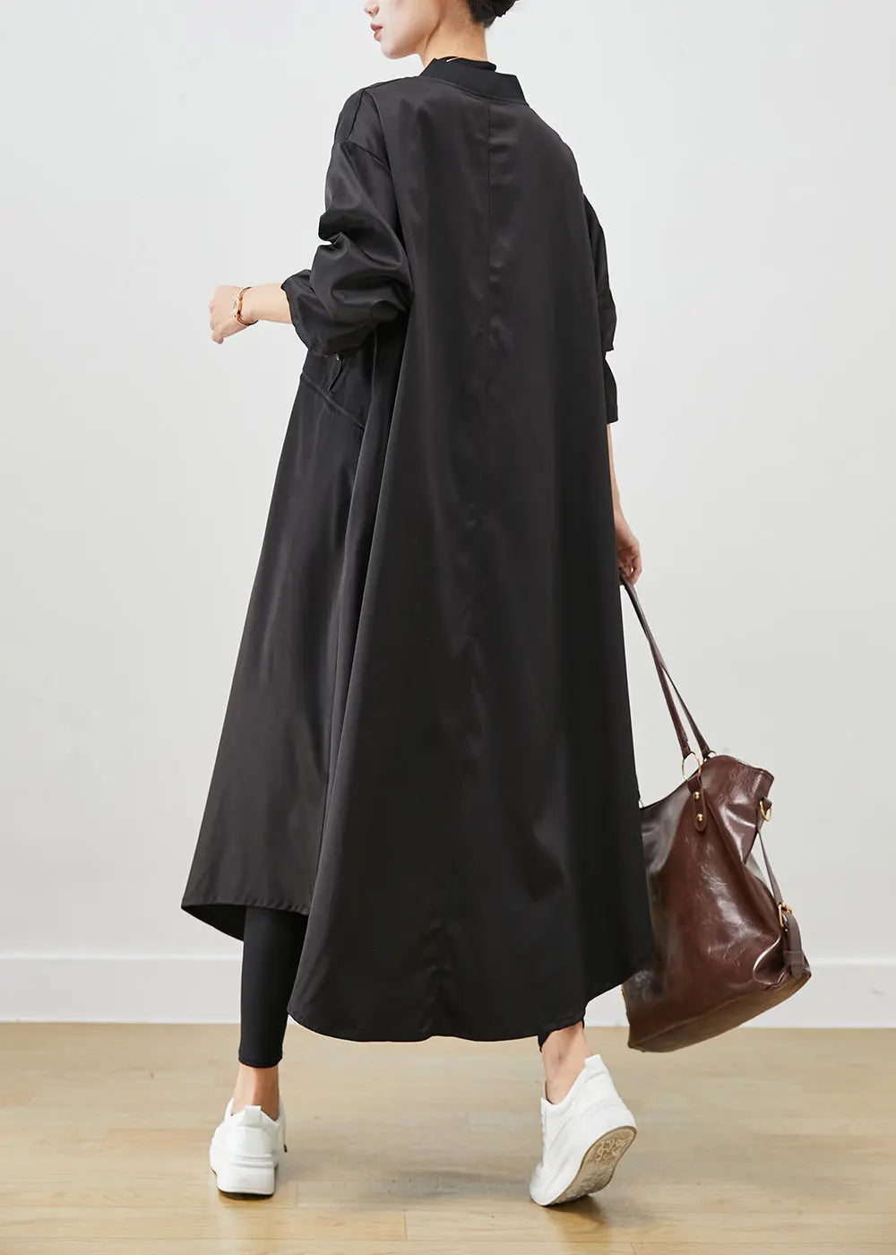 French Black Oversized Drawstring Spandex Trench Fall Ada Fashion