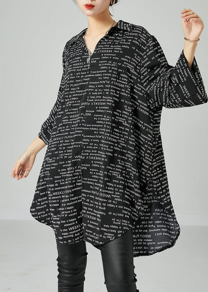 French Black Oversized Letter Print Chiffon Shirt Dress Spring LY2437 - fabuloryshop