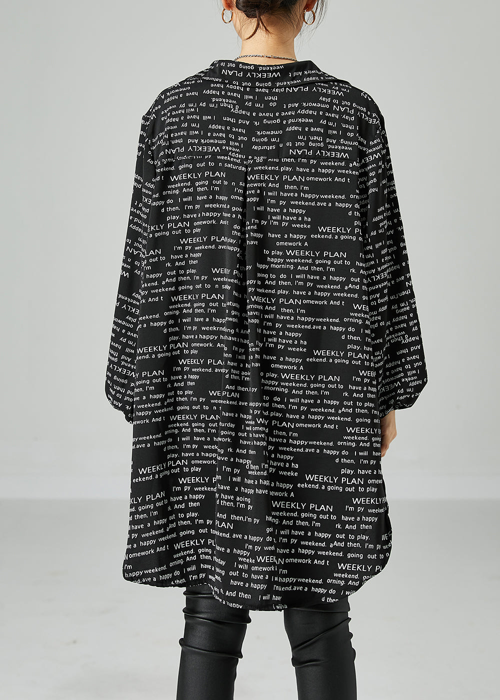 French Black Oversized Letter Print Chiffon Shirt Dress Spring LY2437 - fabuloryshop