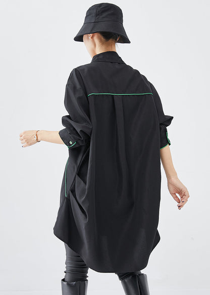 French Black Oversized Low High Design Cotton Shirt Dress Fall Ada Fashion