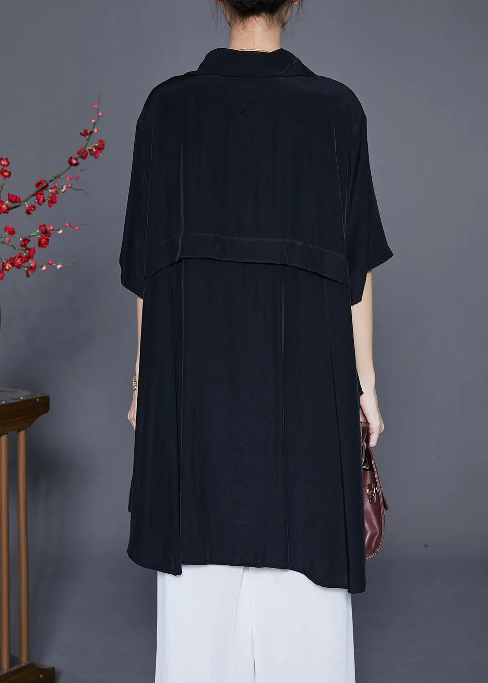 French Black Oversized Patchwork Low High Design Cotton Top Summer Ada Fashion