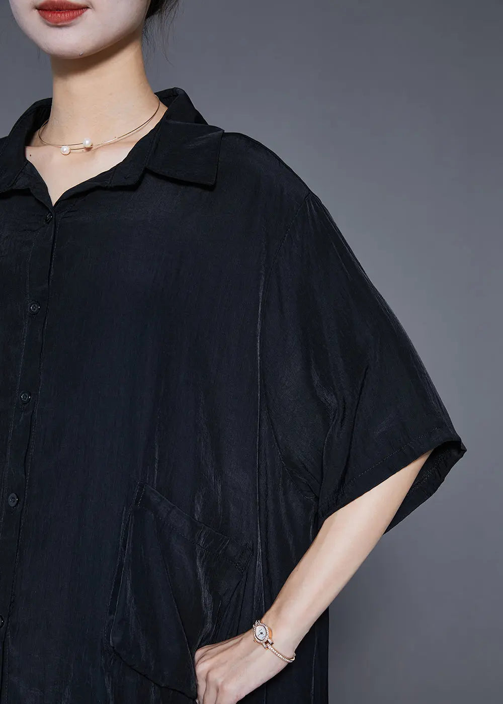 French Black Oversized Patchwork Low High Design Cotton Top Summer Ada Fashion