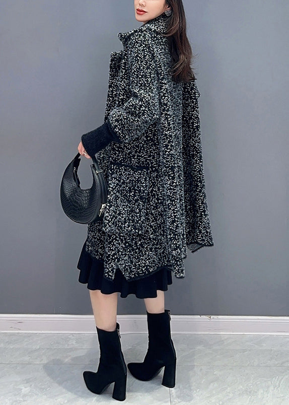 French Black Peter Pan Collar Pockets Mink Hair Knitted Coats Fall Ada Fashion