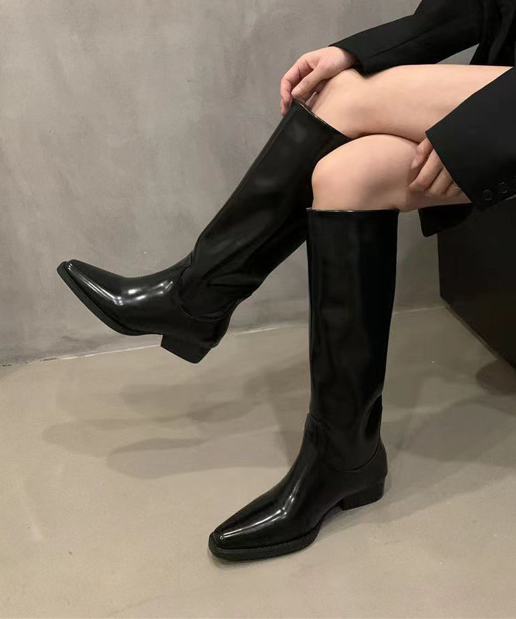 French Black Pointed Toe Autumn Winter Knight Boots Ada Fashion