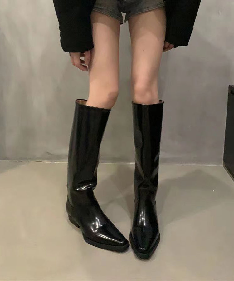 French Black Pointed Toe Autumn Winter Knight Boots Ada Fashion