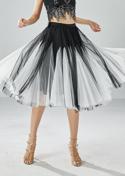 French Black White Patchwork Exra Large Hem Tulle Pleated Skirts Summer LY6057 - fabuloryshop