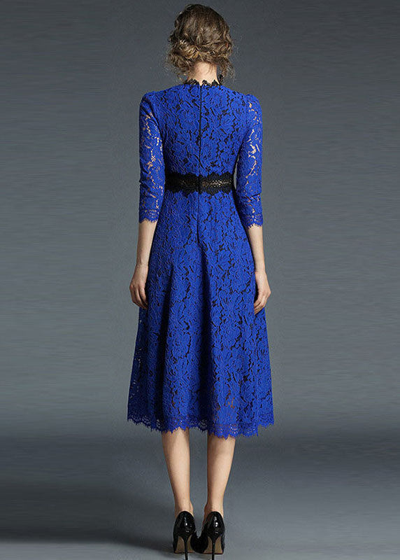 French Blue Hollow Out Embroideried Patchwork Lace Dresses Summer LY7366 - fabuloryshop