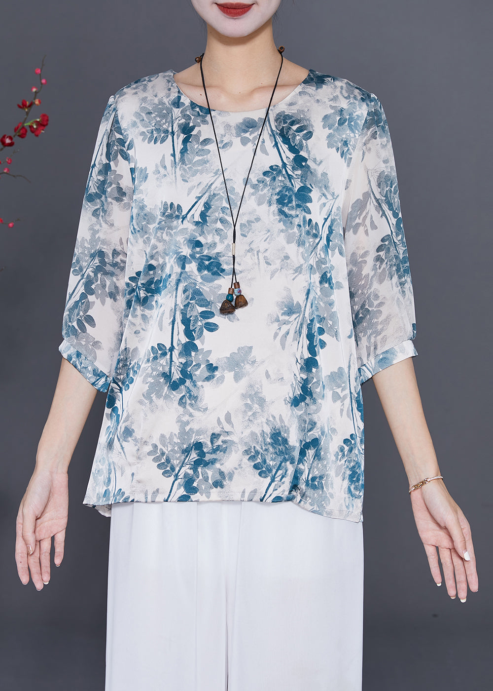 French Blue Oversized Tie Dye Silk Shirt Half Sleeve LY7705 Ada Fashion