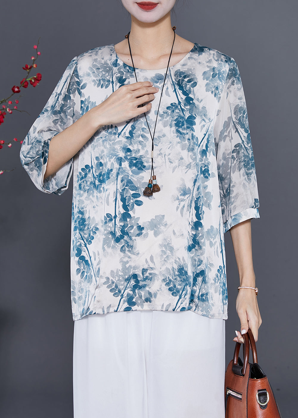 French Blue Oversized Tie Dye Silk Shirt Half Sleeve LY7705 Ada Fashion