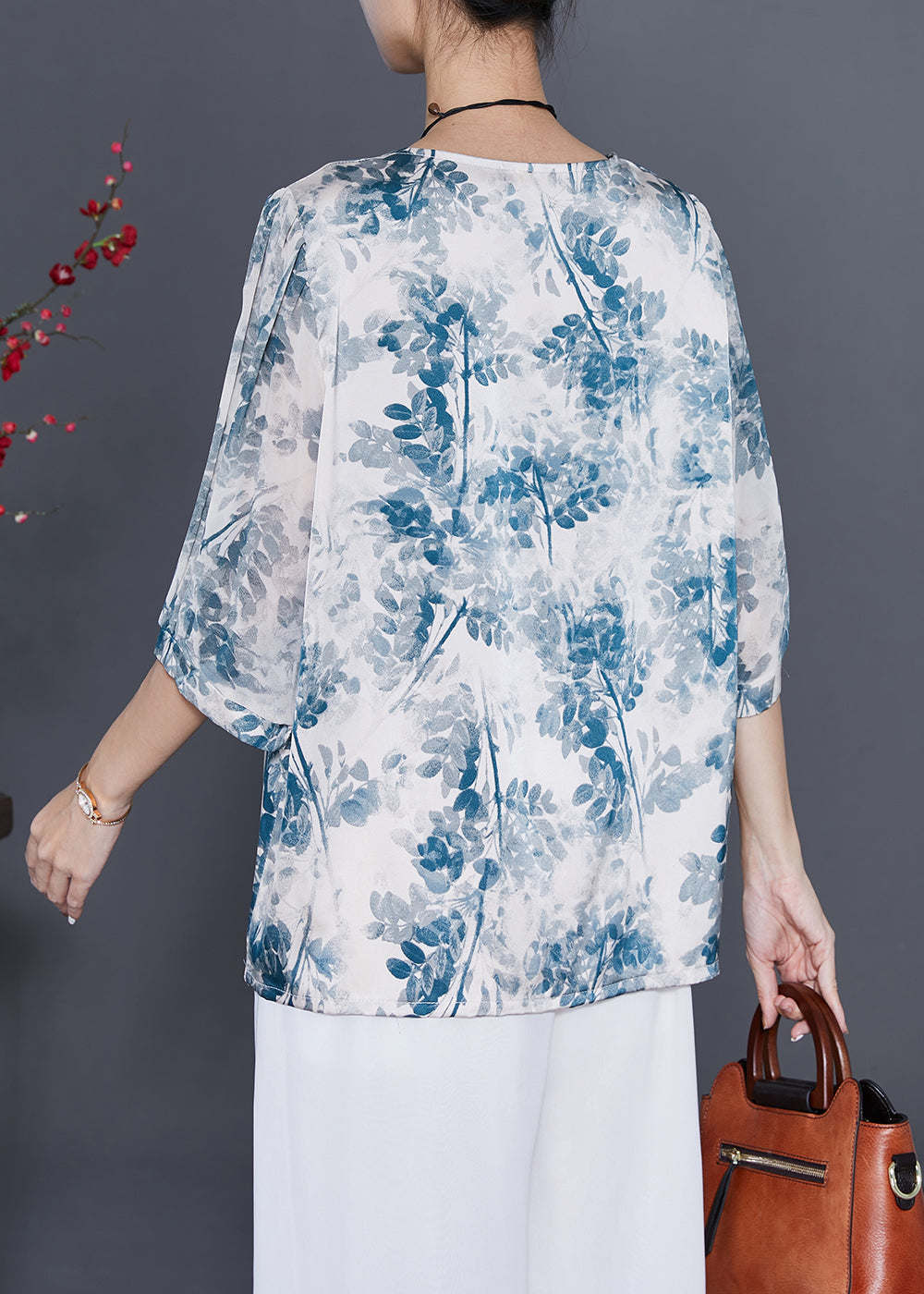 French Blue Oversized Tie Dye Silk Shirt Half Sleeve LY7705 Ada Fashion