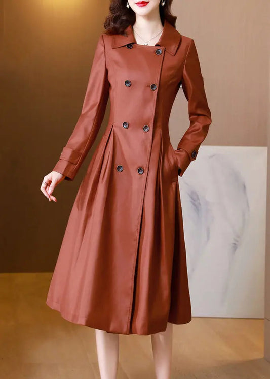 French Brick Red Peter Pan Collar Pockets Patchwork Cotton Trench Fall Ada Fashion