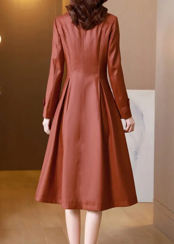 French Brick Red Peter Pan Collar Pockets Patchwork Cotton Trench Fall Ada Fashion
