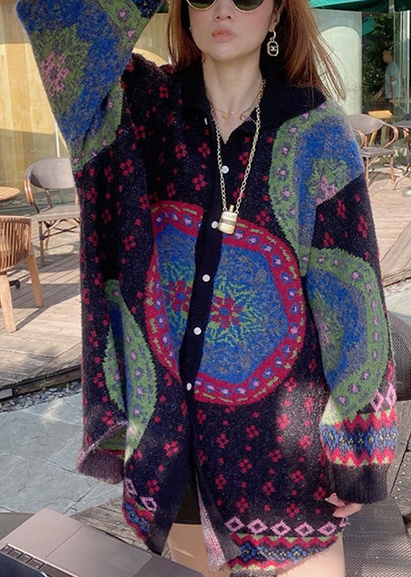 French Colorblock Patchwork Cotton Knit Coats