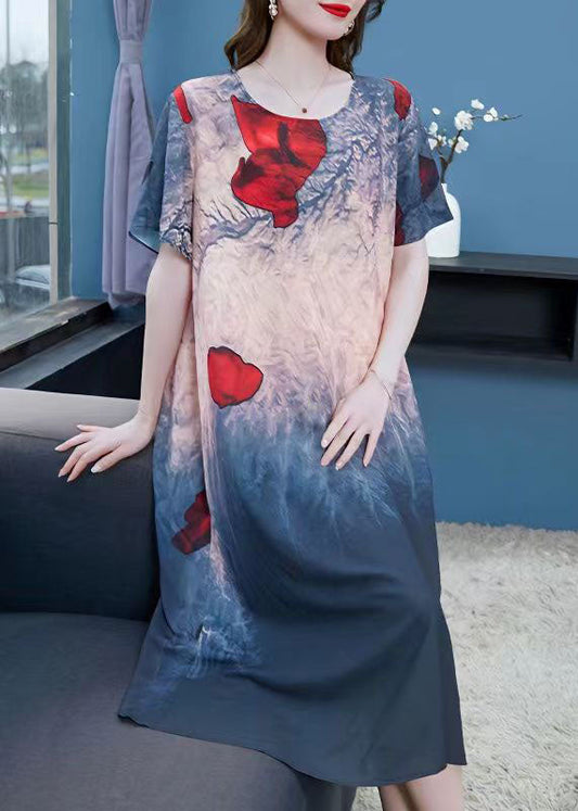 French Colorblock O Neck Print Patchwork Chiffon Dresses Summer Ada Fashion