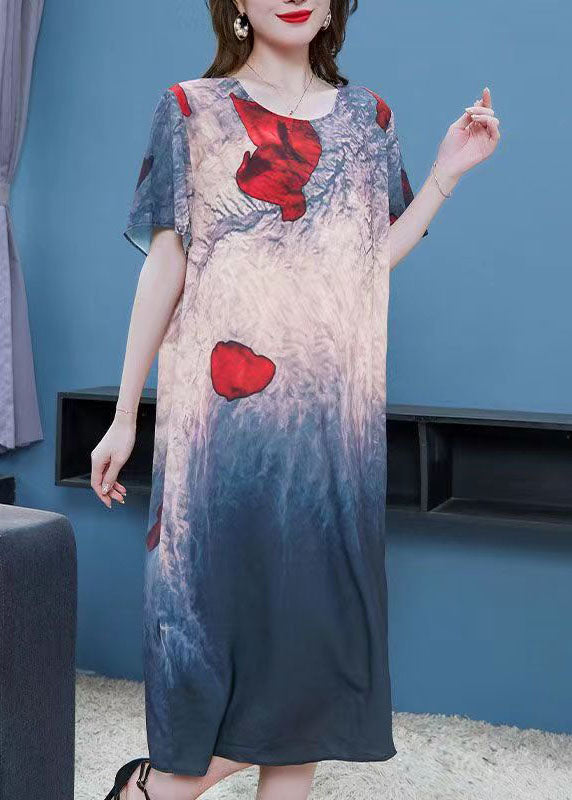French Colorblock O Neck Print Patchwork Chiffon Dresses Summer Ada Fashion