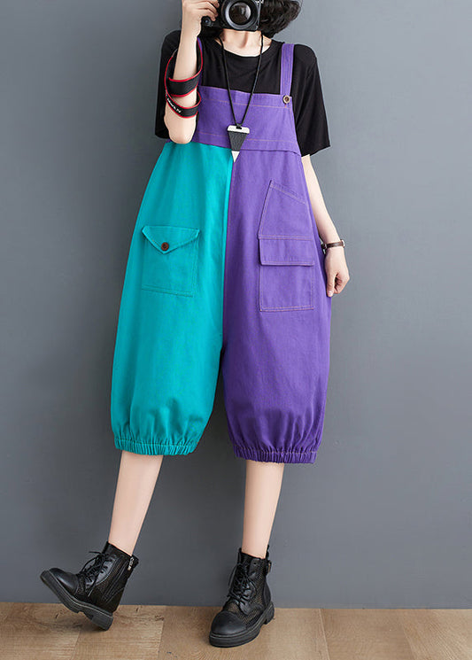 French Colorblock Oversized Patchwork Cotton Jumpsuit Summer LY4966 - fabuloryshop