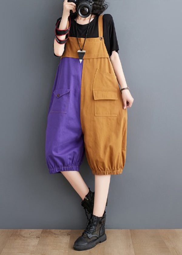 French Colorblock Oversized Patchwork Cotton Jumpsuit Summer LY4966 - fabuloryshop