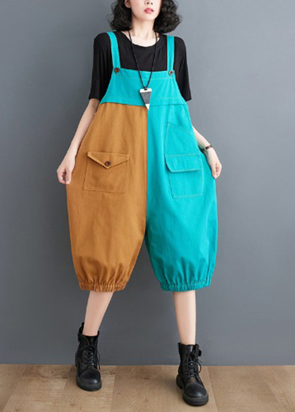French Colorblock Oversized Patchwork Cotton Jumpsuit Summer LY4966 - fabuloryshop
