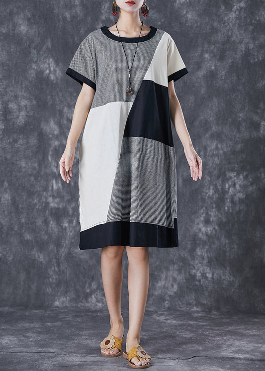 French Colorblock Oversized Patchwork Linen Maxi Dress Summer Ada Fashion
