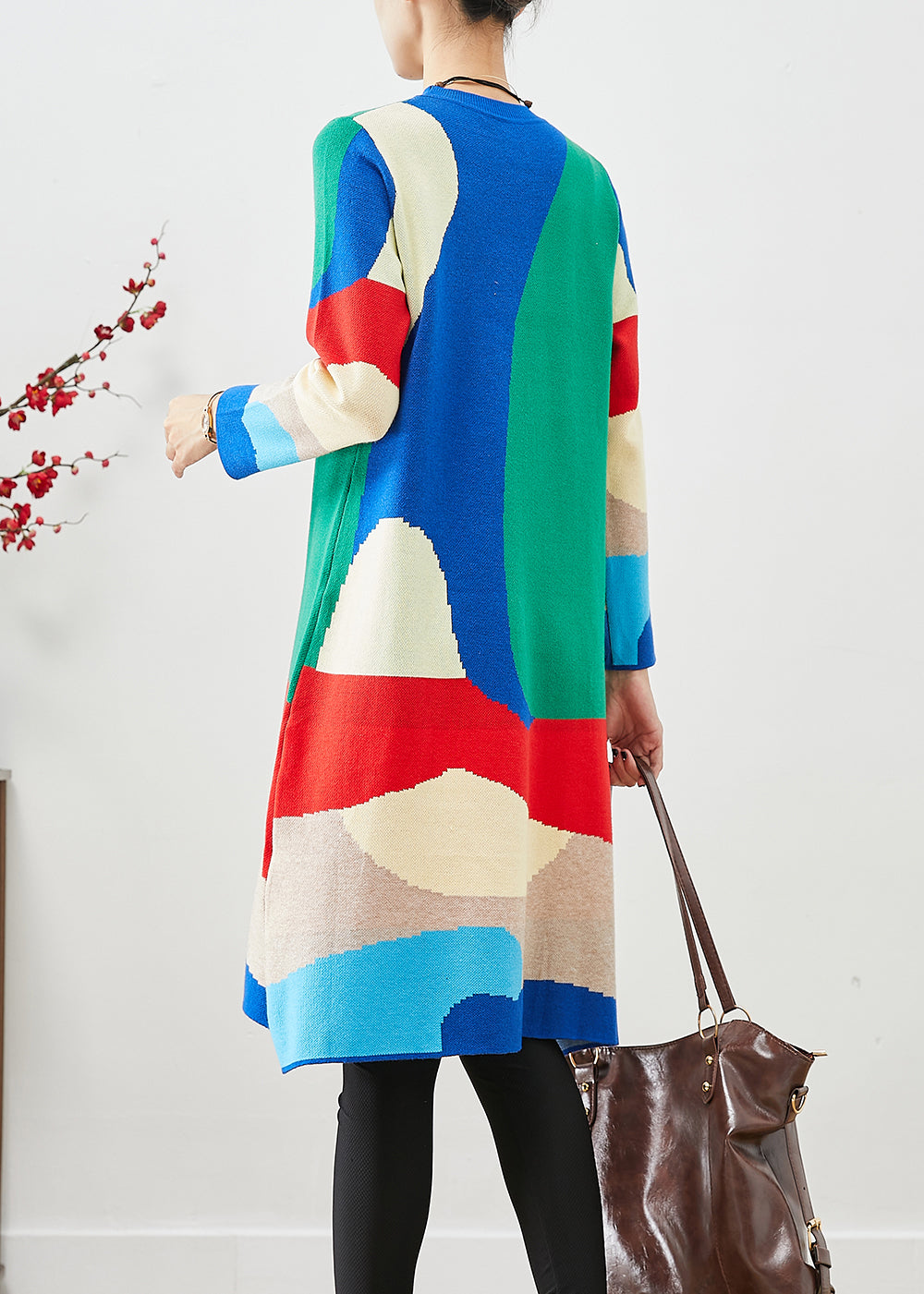 French Colorblock Painting Prints Knit Party Dress Fall Ada Fashion