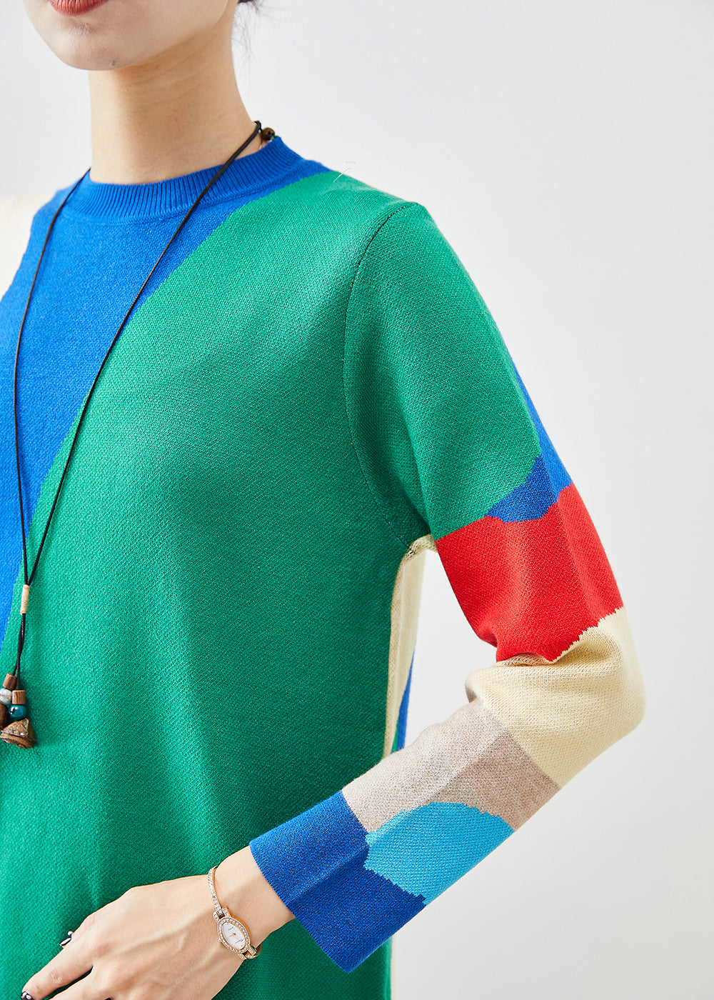 French Colorblock Painting Prints Knit Party Dress Fall Ada Fashion