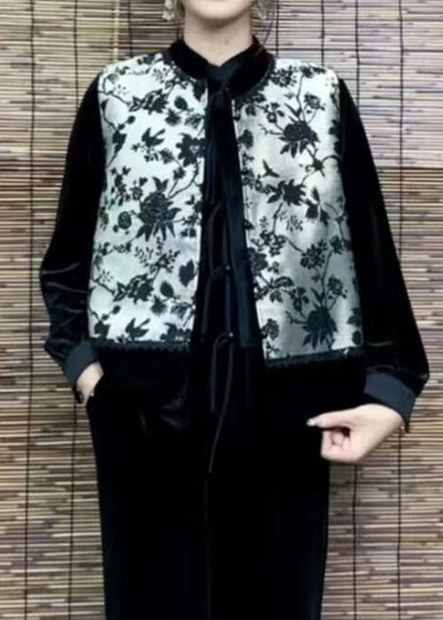 French Cyan Color Print Button Patchwork Silk Velour Waistcoat Sleeveless Ada Fashion