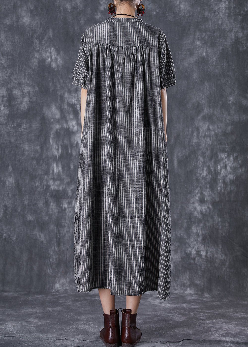 French Dark Grey Oversized Striped Linen A Line Dresses Summer TD1018 - fabuloryshop