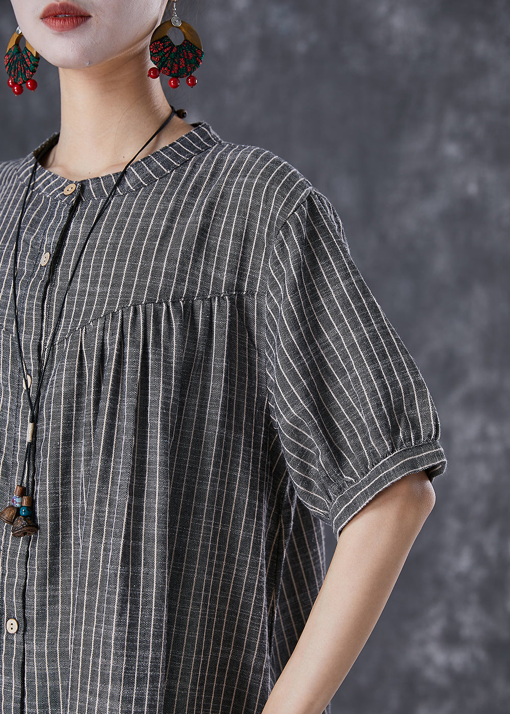 French Dark Grey Oversized Striped Linen A Line Dresses Summer TD1018 - fabuloryshop