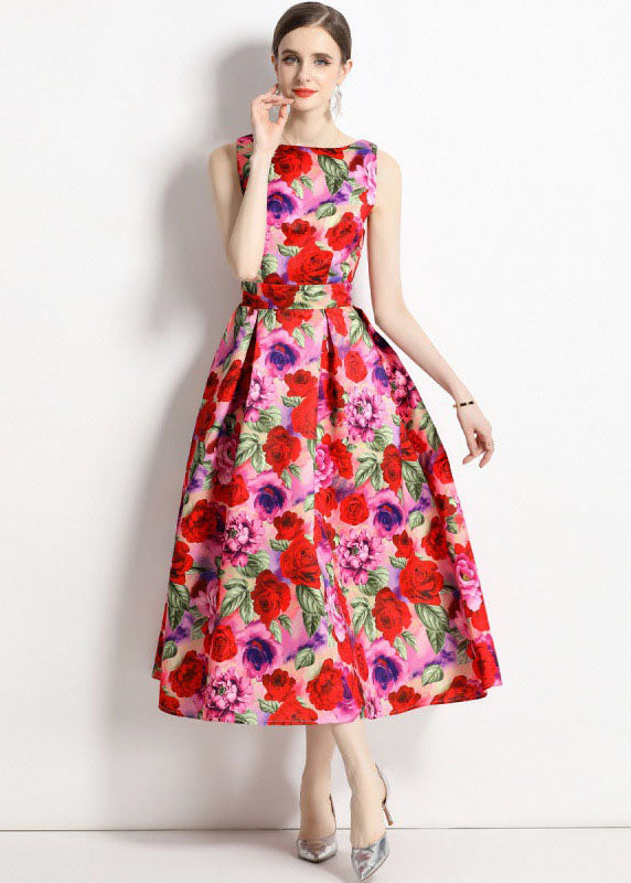 French Floral Print Wrinkled Patchwork Chiffon A Line Skirts Sleeveless LY7454 - fabuloryshop