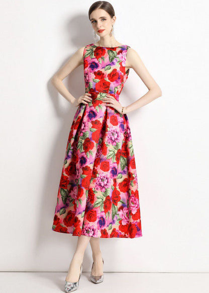 French Floral Print Wrinkled Patchwork Chiffon A Line Skirts Sleeveless LY7454 - fabuloryshop