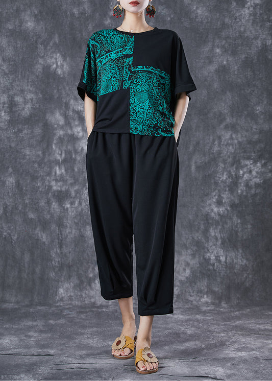 French Green Oversized Patchwork Cotton Two Pieces Set Summer LY6749 - fabuloryshop