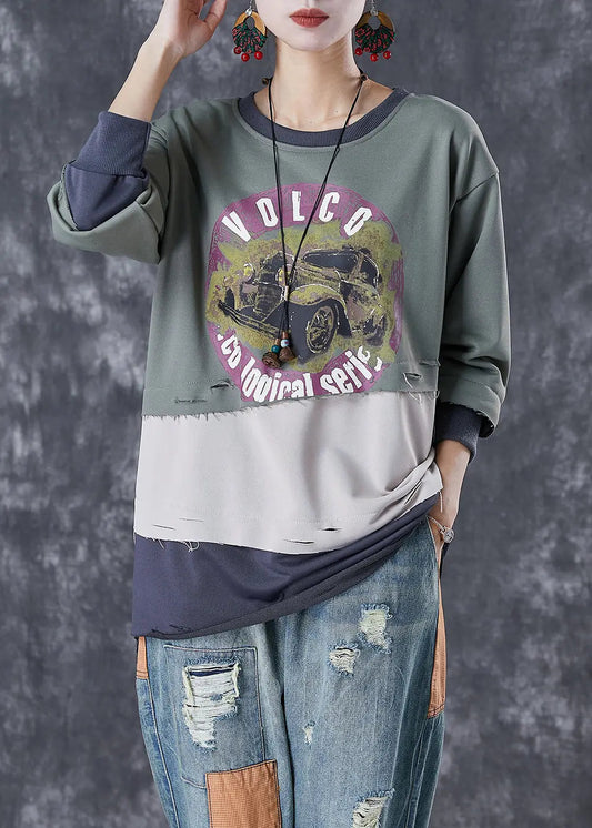 French Green Oversized Patchwork Warm Fleece Pullover Tops Winter Ada Fashion
