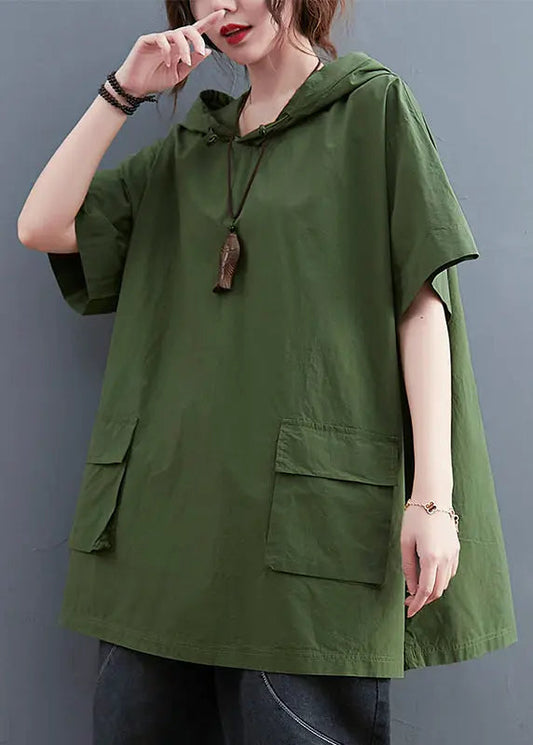 French Green Oversized Pockets Cotton Sweatshirt Streetwear Summer Ada Fashion