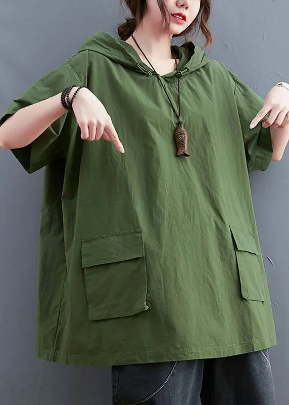 French Green Oversized Pockets Cotton Sweatshirt Streetwear Summer Ada Fashion