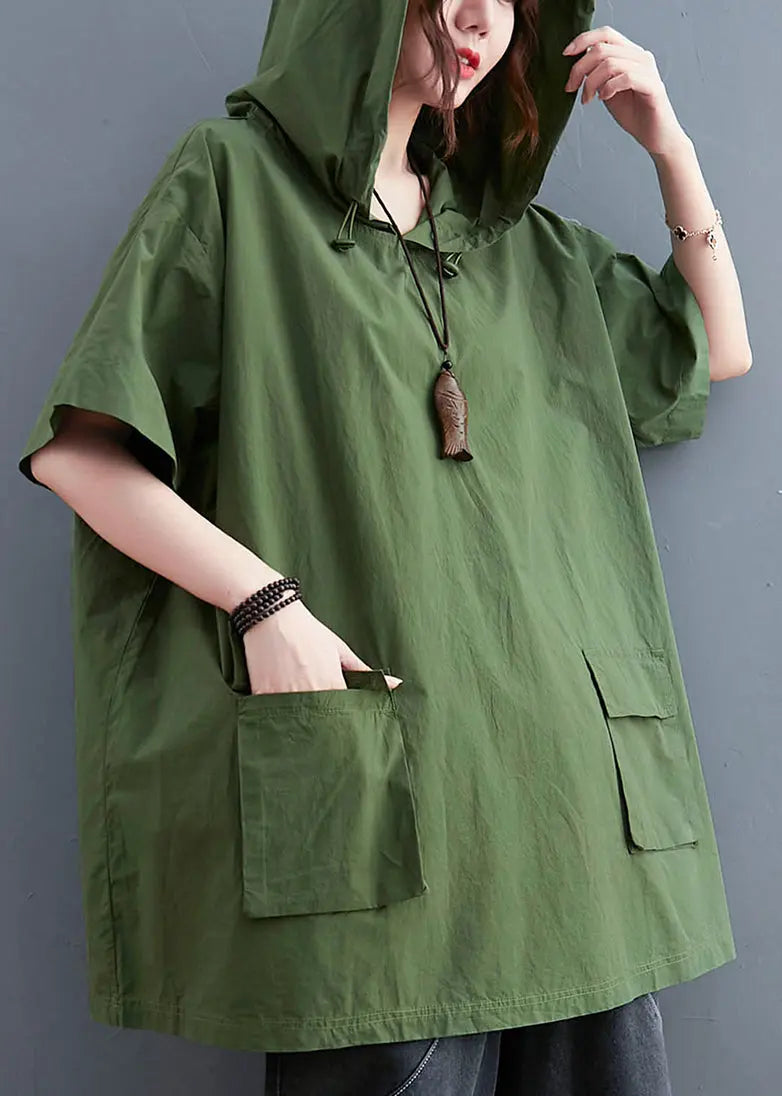 French Green Oversized Pockets Cotton Sweatshirt Streetwear Summer Ada Fashion