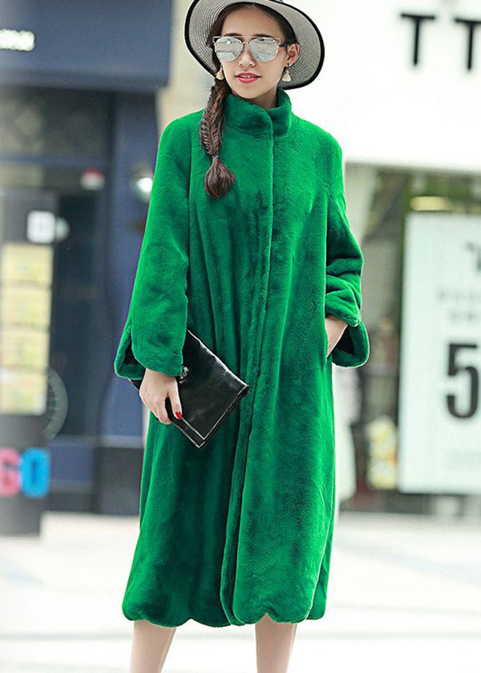 French Green Oversized Thick Fuzzy Fur Fluffy Coats Winter Ada Fashion