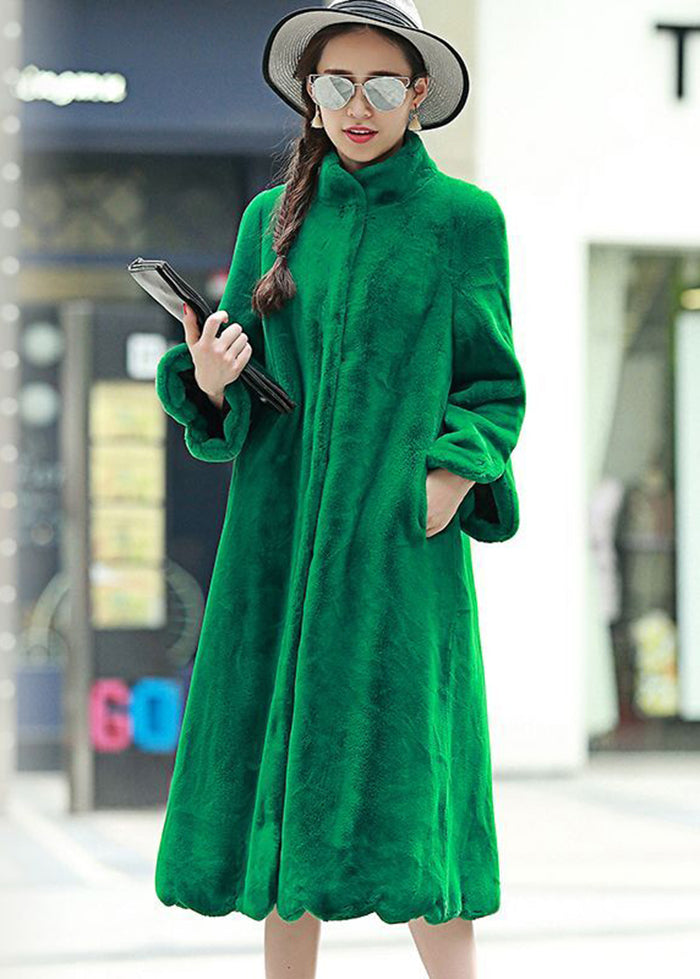 French Green Oversized Thick Fuzzy Fur Fluffy Coats Winter Ada Fashion