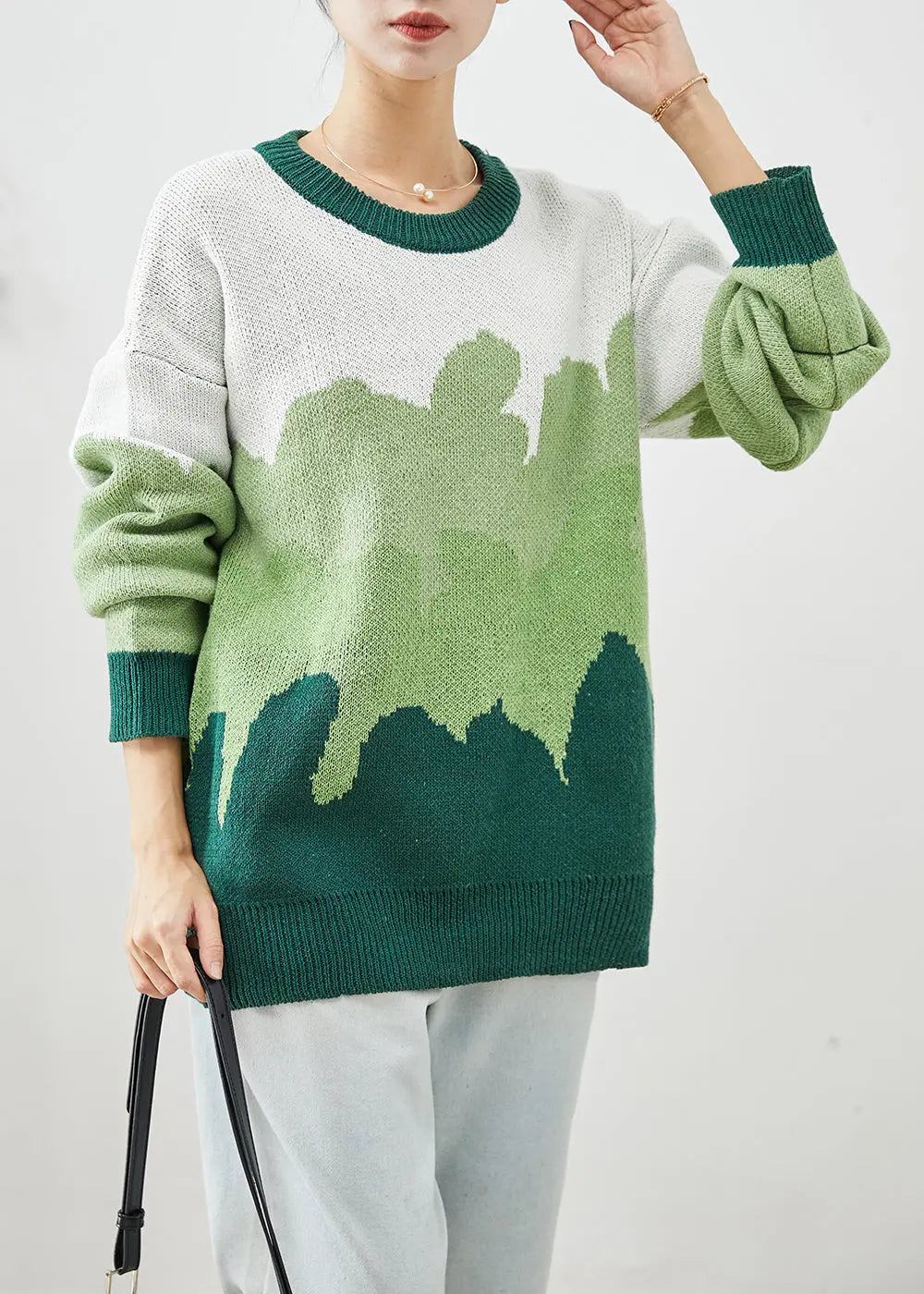 French Green Oversized Thick Knit Sweaters Winter Ada Fashion