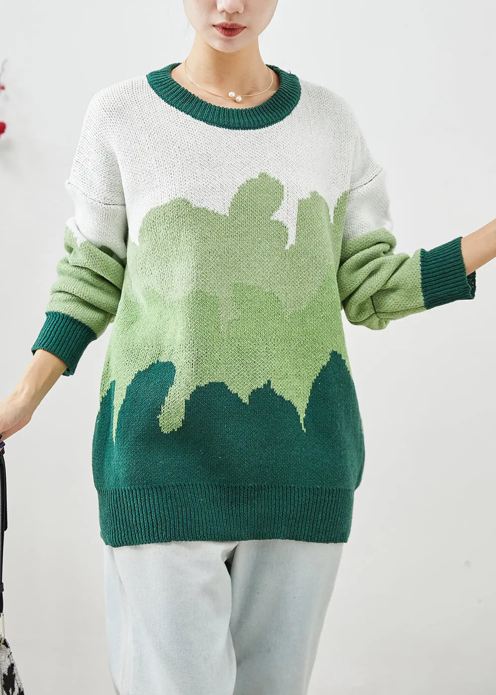 French Green Oversized Thick Knit Sweaters Winter Ada Fashion