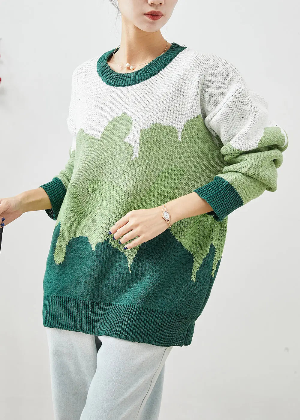 French Green Oversized Thick Knit Sweaters Winter Ada Fashion