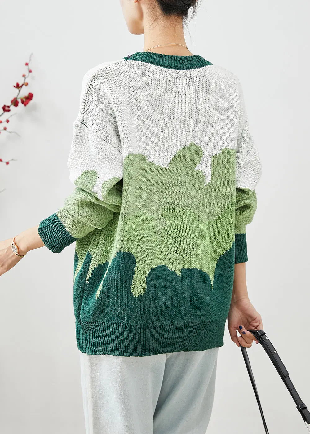 French Green Oversized Thick Knit Sweaters Winter Ada Fashion