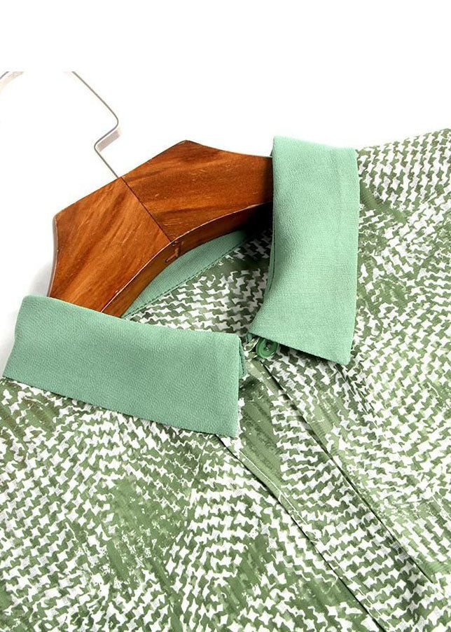 French Green Peter Pan Collar Print Chiffon Two Pieces Set Summer LY0097 - fabuloryshop