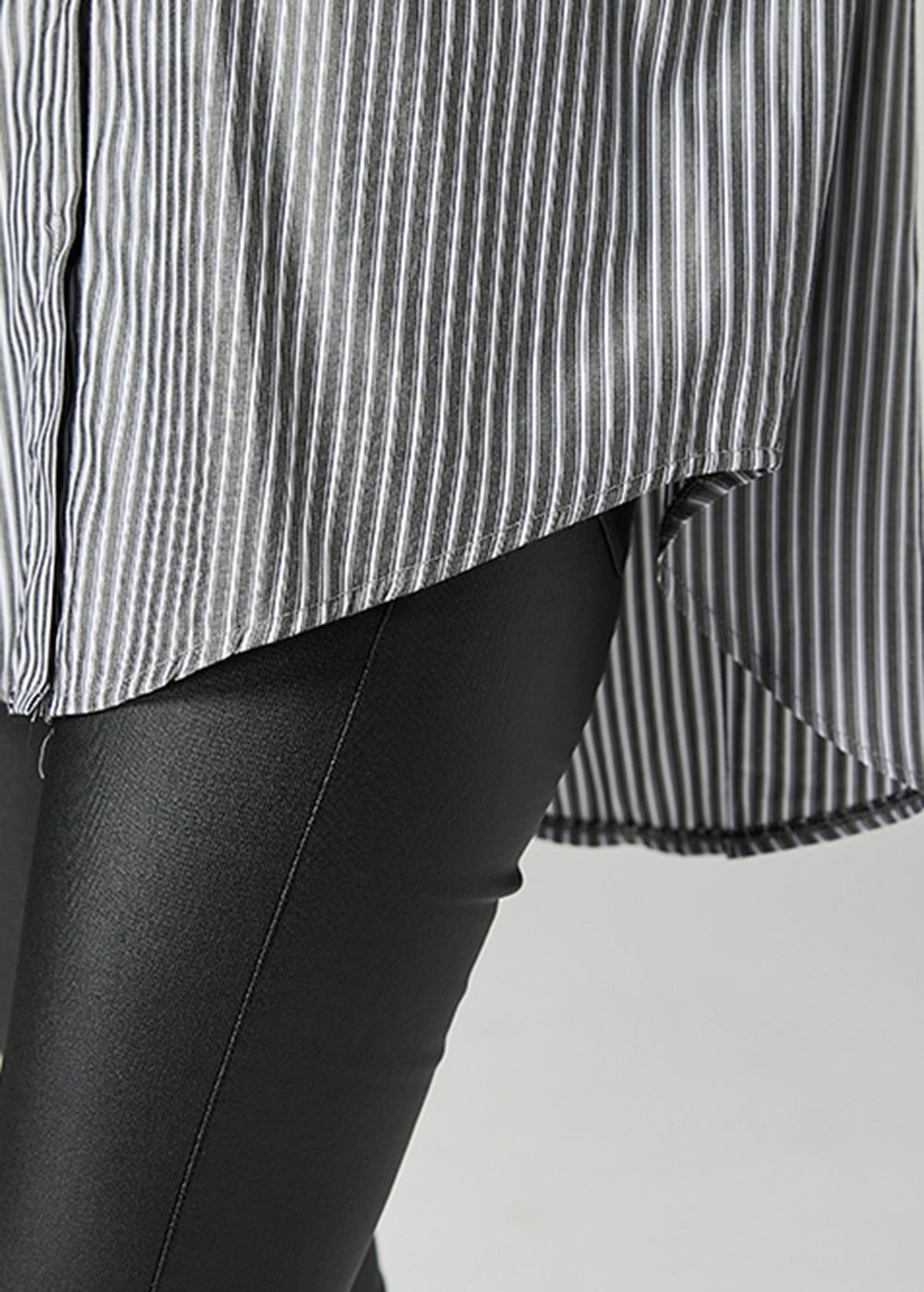 French Grey Peter Pan Collar Striped Pockets Cotton Shirt Spring LY2438 - fabuloryshop