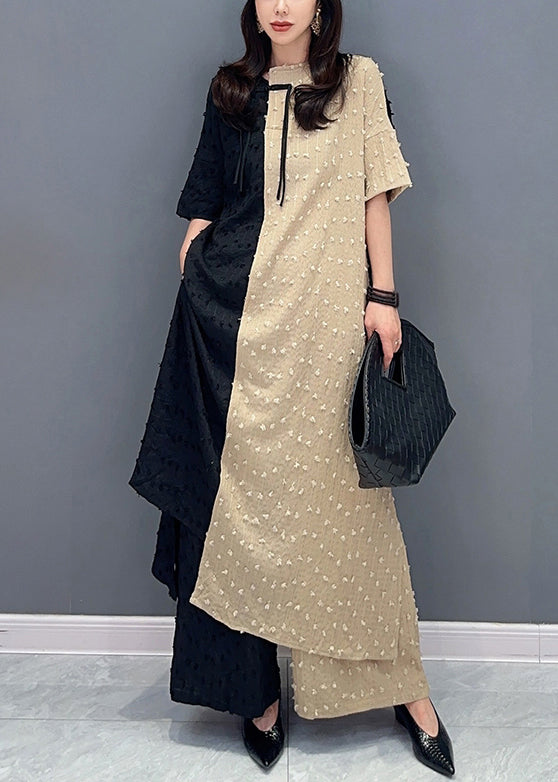 French Khaki Asymmetrical Pockets Patchwork Cotton Two Pieces Set Summer Ada Fashion