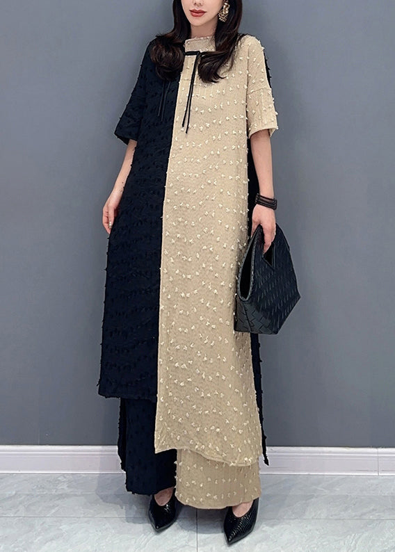 French Khaki Asymmetrical Pockets Patchwork Cotton Two Pieces Set Summer Ada Fashion