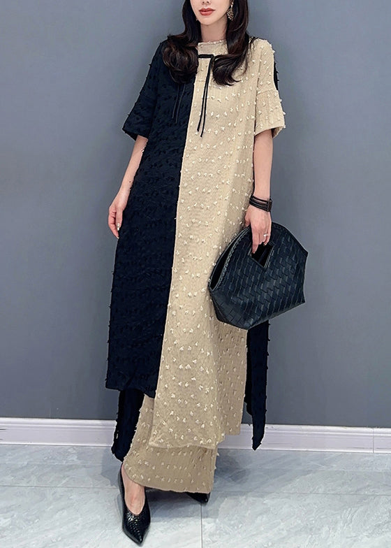 French Khaki Asymmetrical Pockets Patchwork Cotton Two Pieces Set Summer Ada Fashion