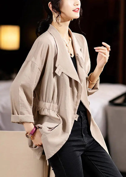 French Khaki Button Pockets Patchwork Cotton Thin Coats Fall Ada Fashion