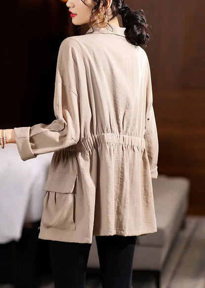 French Khaki Button Pockets Patchwork Cotton Thin Coats Fall Ada Fashion