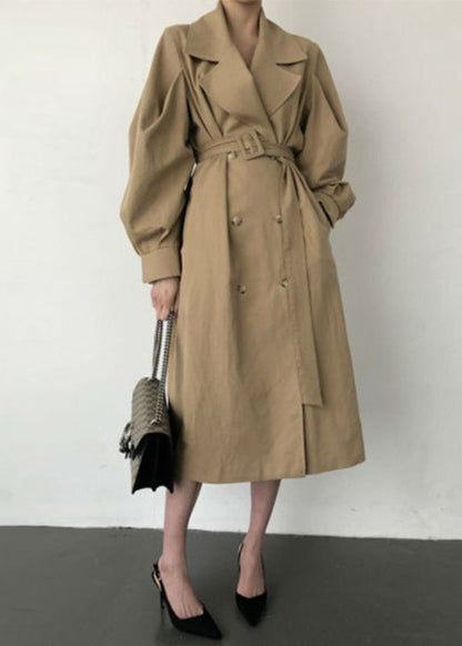 French Khaki Oversized Double Breast Cotton Trench Coats Spring LY2571 - fabuloryshop